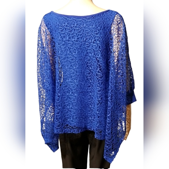 Cartise Dressy Lace Overlay Eveningwear Date Night Top / Size M / Blue - Picture 11 of 17